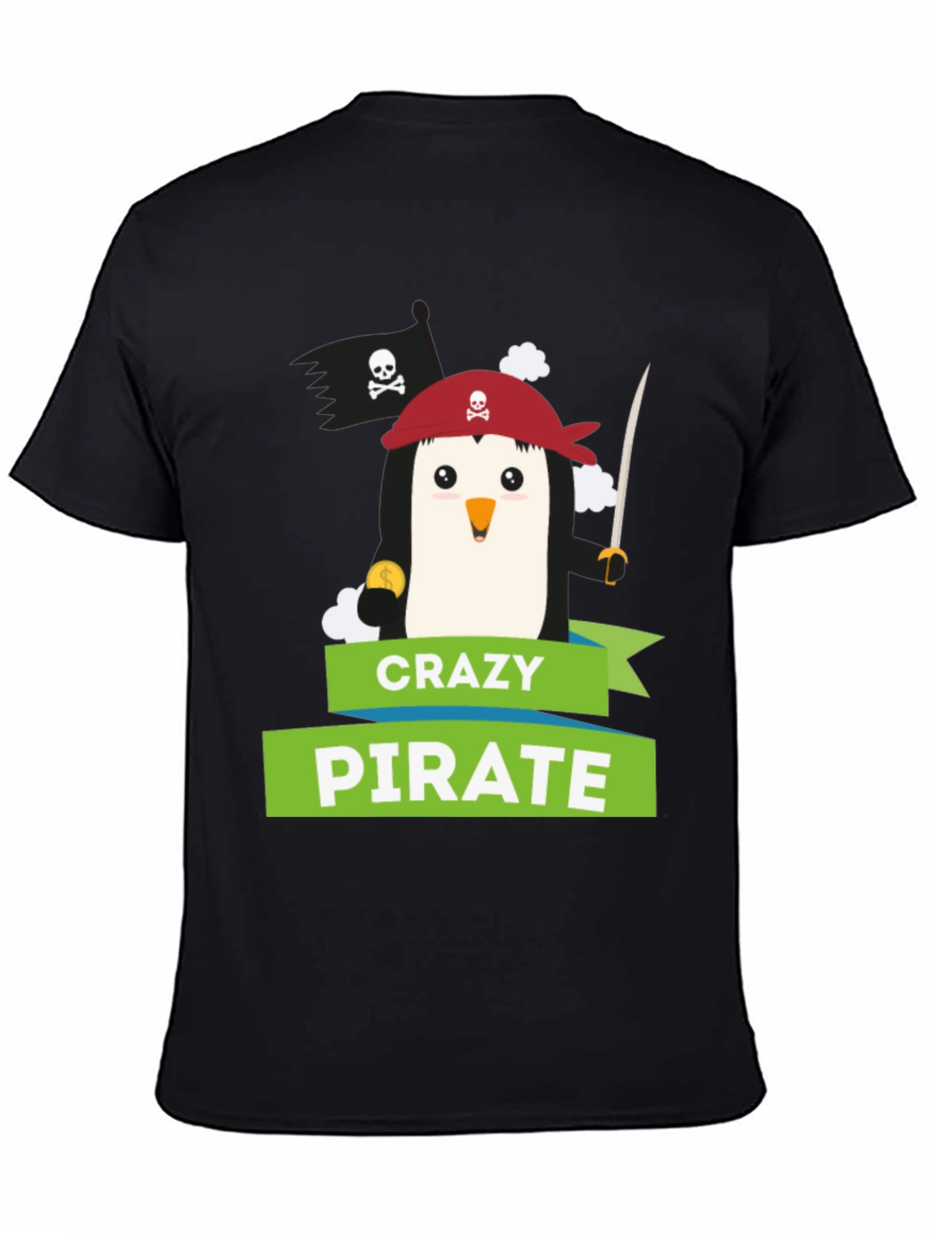 Camiseta Negra: Pingüino Pirata Loco - Diseño Divertido