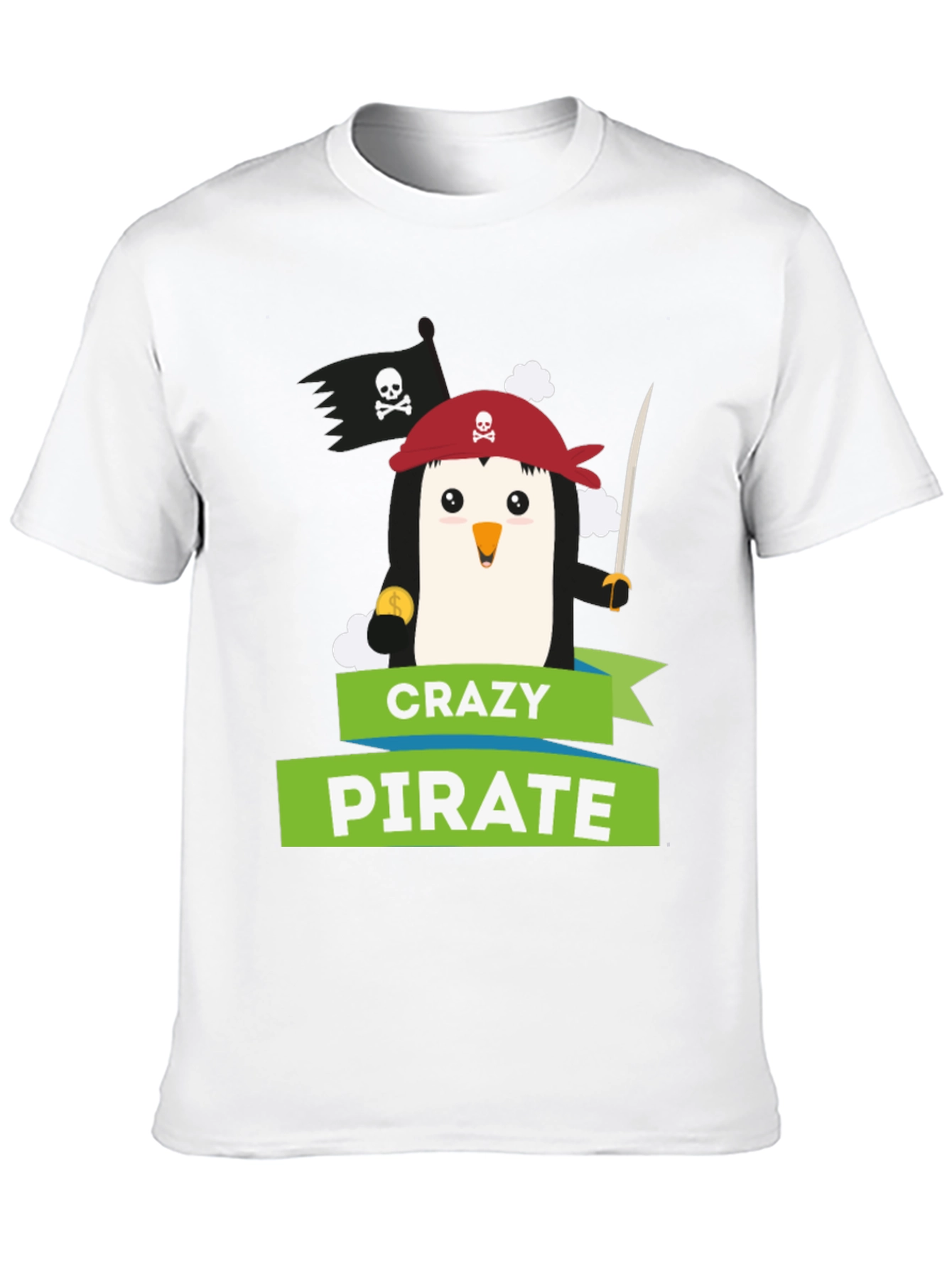 Camiseta Negra: Pingüino Pirata Loco - Diseño Divertido