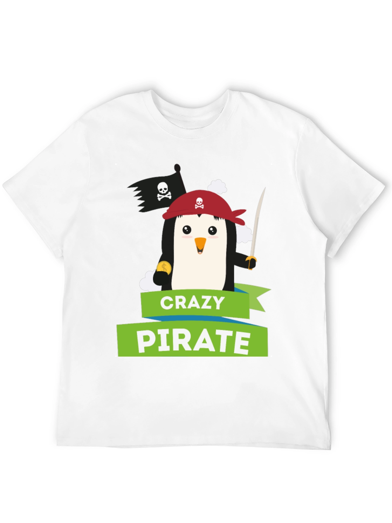 Camiseta Negra: Pingüino Pirata Loco - Diseño Divertido