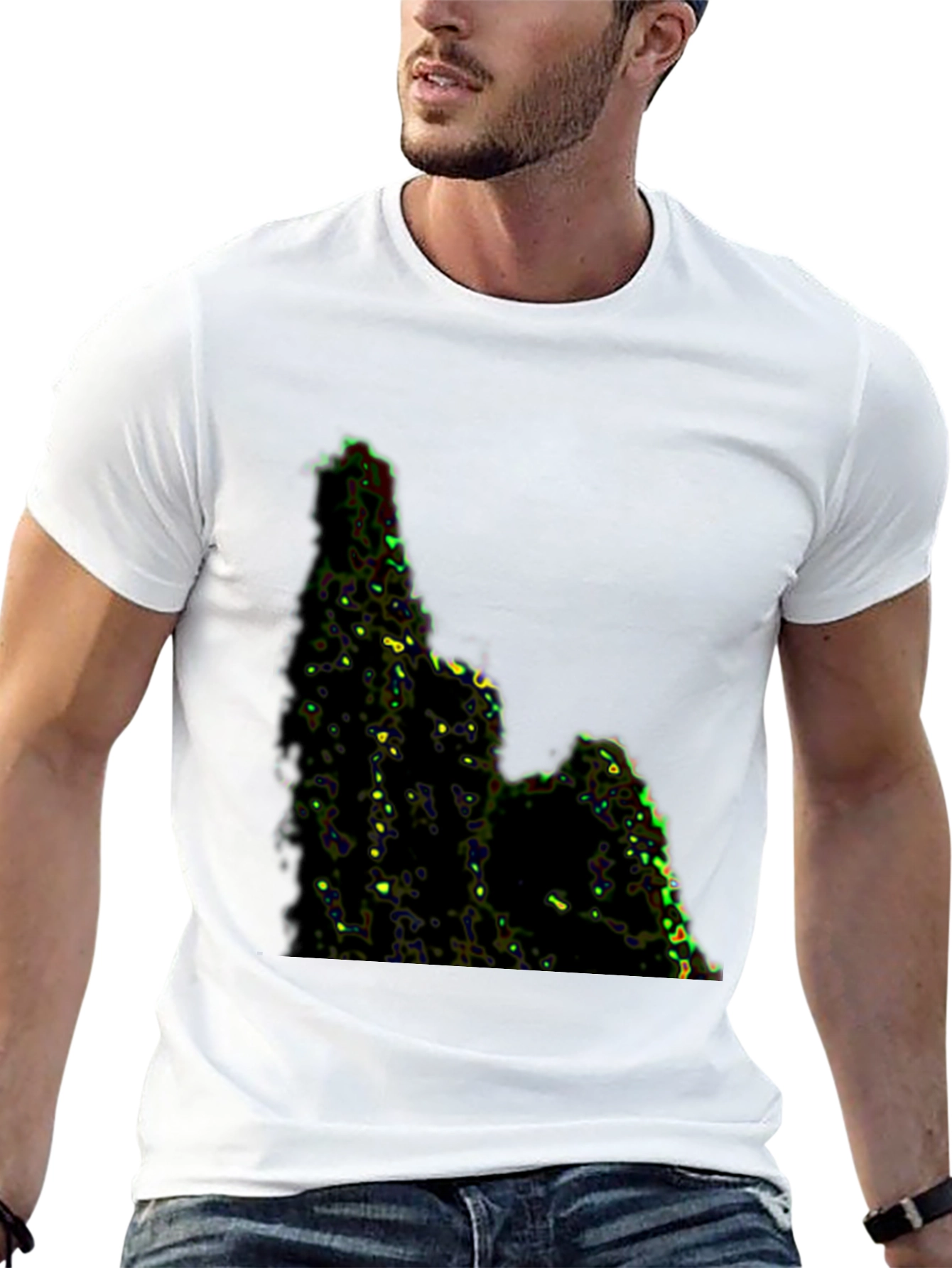 Camiseta Negra con Diseño Abstracto Montañoso