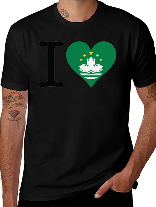 Camiseta Negra con Corazón Bandera de Macao