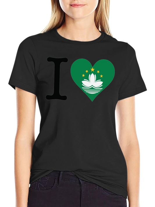 Camiseta Negra con Corazón Bandera de Macao