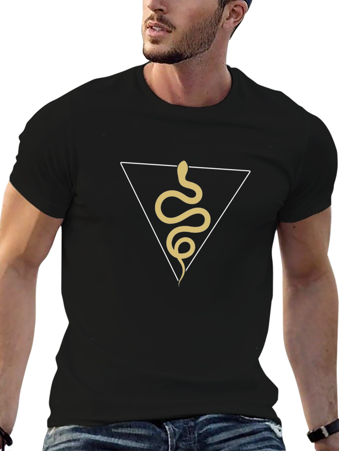 Camiseta Negra con Serpiente en Triángulo