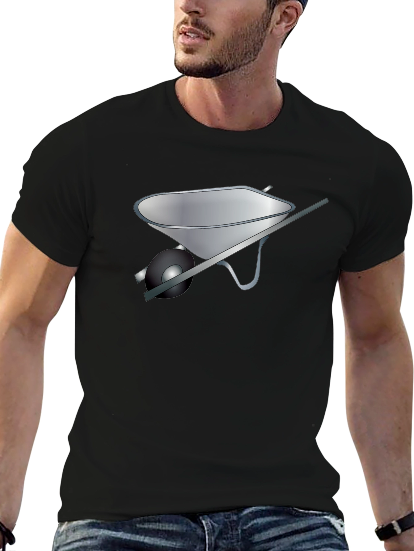 Camiseta Negra con Diseño de Carretilla para Jardinero