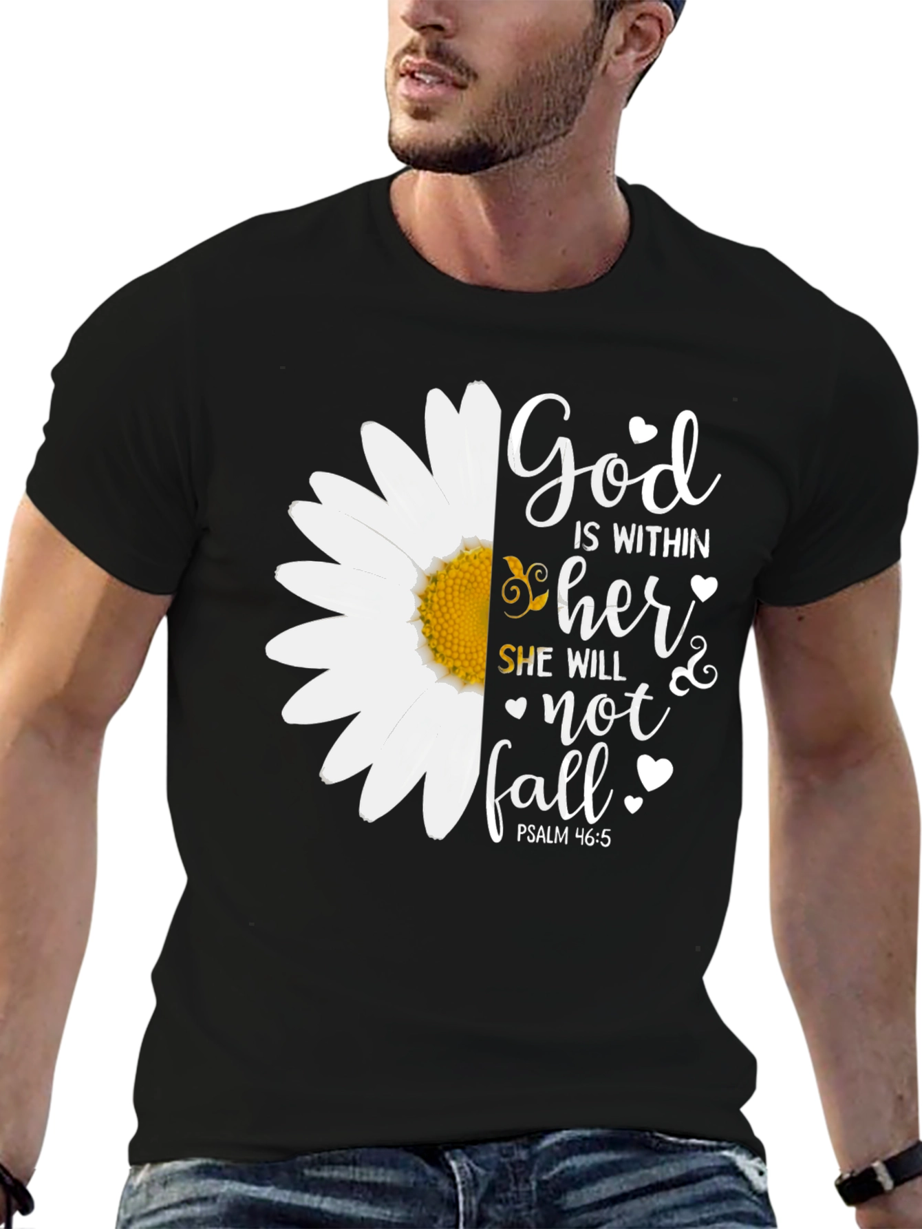 Camiseta Negra con Diseño Floral Inspirador