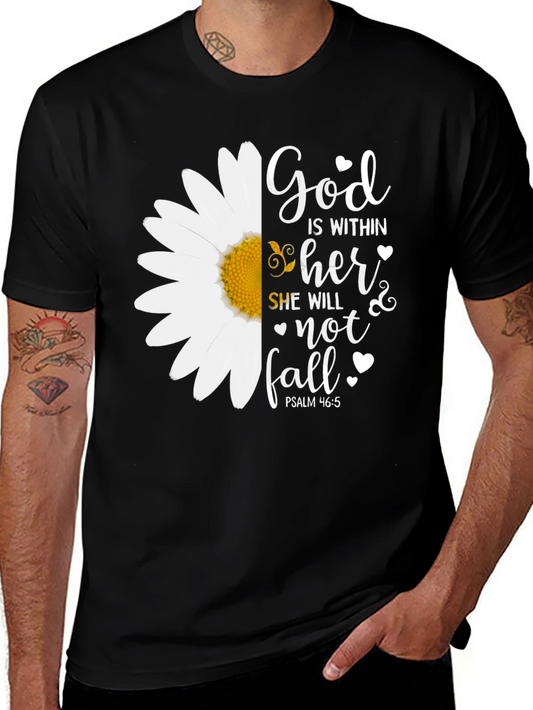 Camiseta Negra con Diseño Floral Inspirador