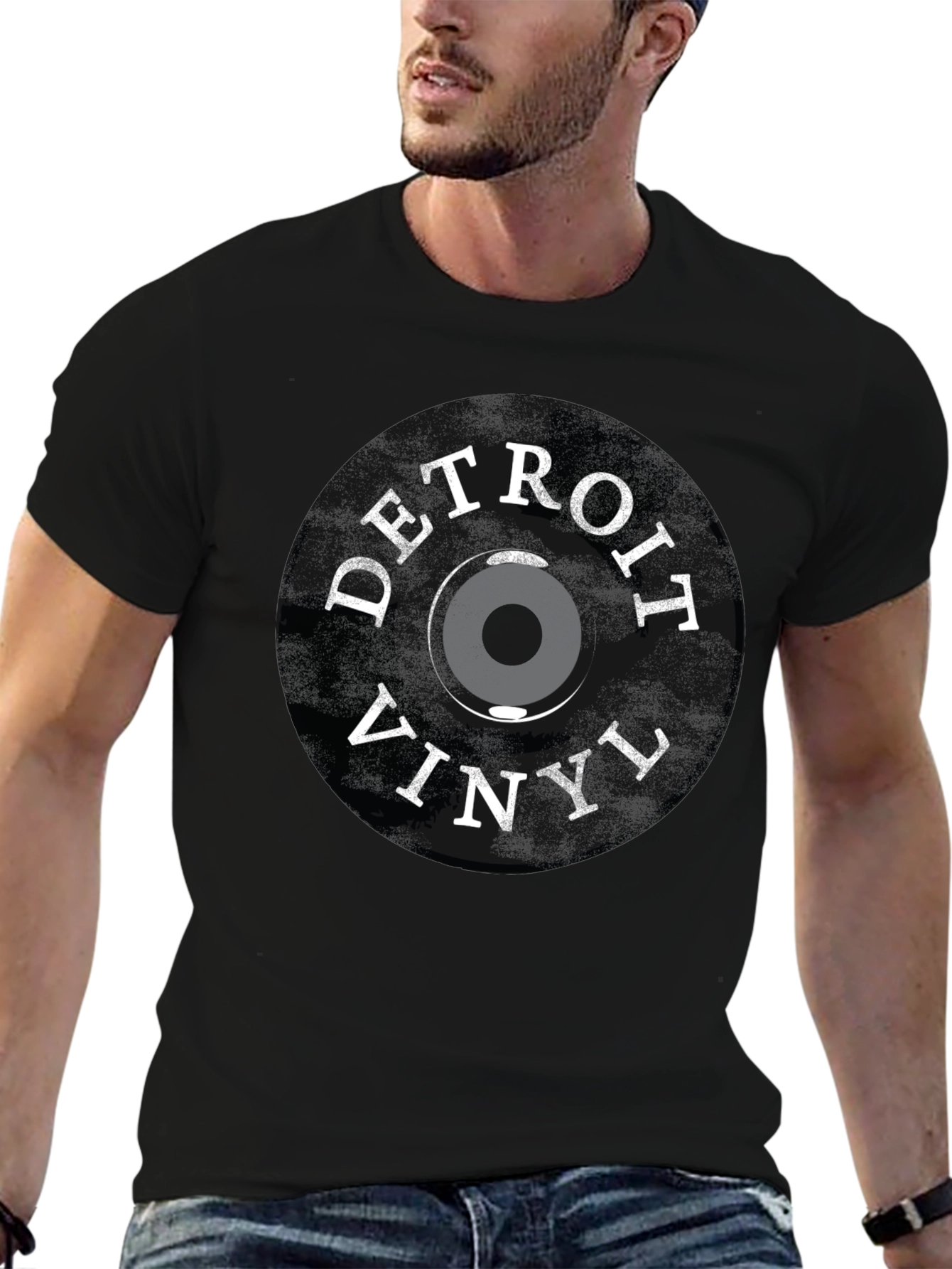 Camiseta Negra Detroit Vinyl - Estilo Retro