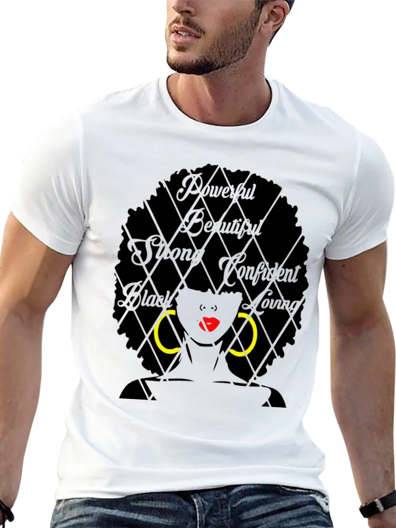 Camiseta Negra con Diseño de Mujer Afro