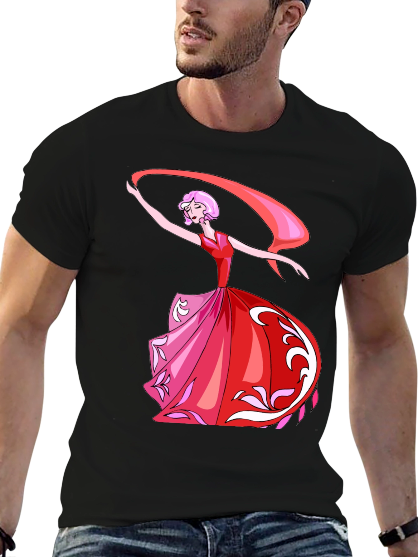 Camiseta Negra con Diseño de Bailarina Animada