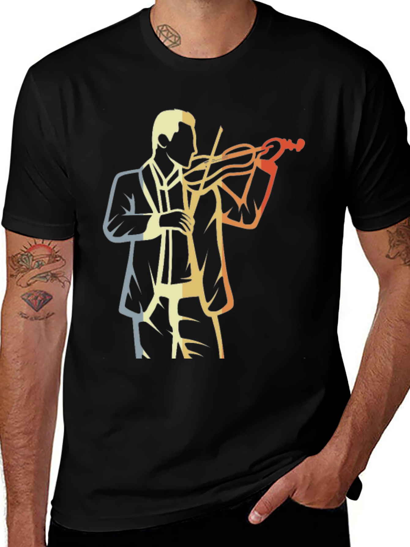 Camiseta Negra con Diseño de Violinista Retro