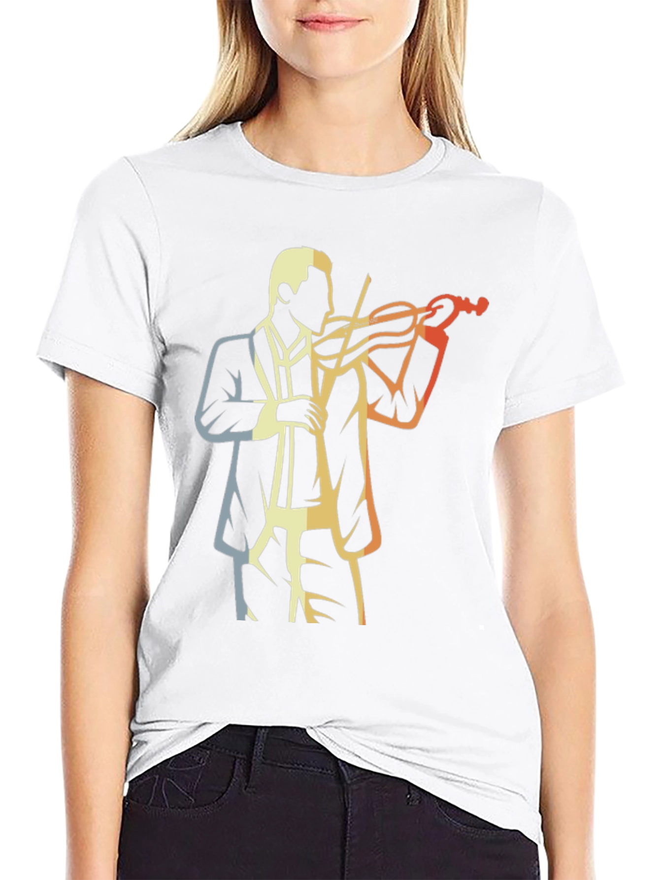 Camiseta Negra con Diseño de Violinista Retro