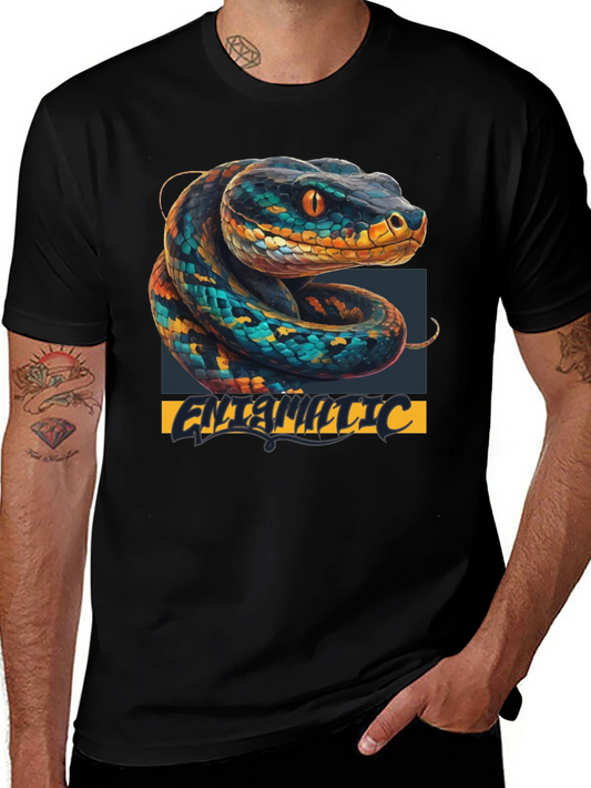 Camiseta Negra con Diseño de Serpiente Colorida