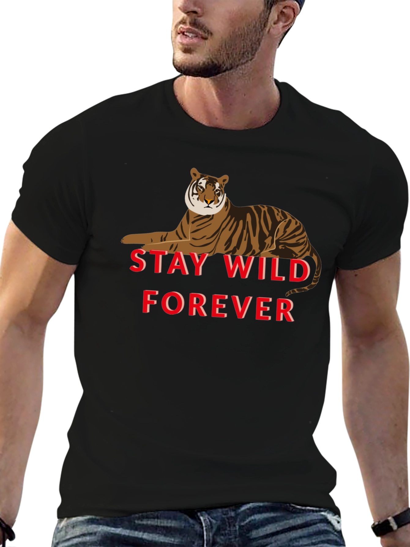 Camiseta Negra Stay Wild Forever con Tigre