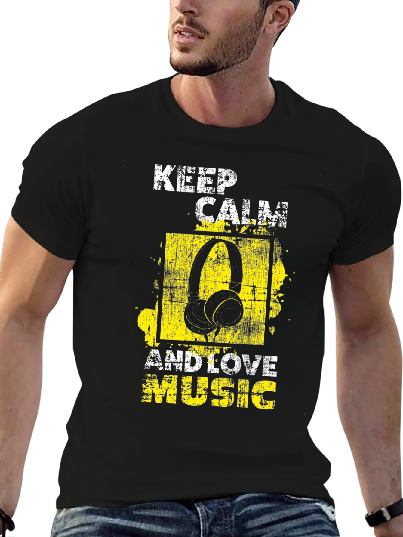 Camiseta Negra con Diseño de Música