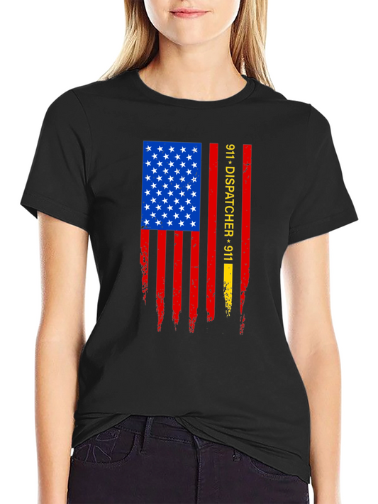 Camiseta con Diseño de Bandera Americana para Despachador 911