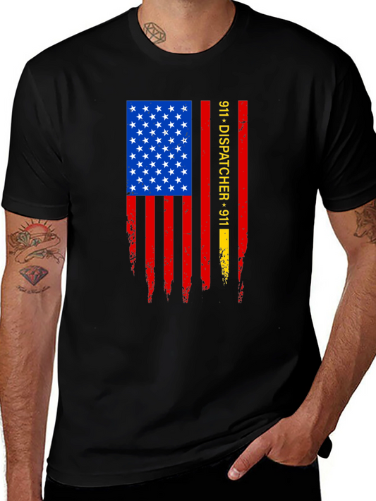 Camiseta con Diseño de Bandera Americana para Despachador 911