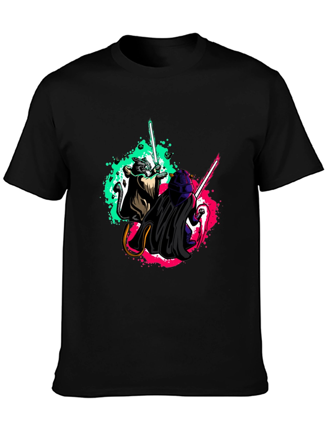 Camiseta Negra con Diseño de Gato Jedi vs. Sith