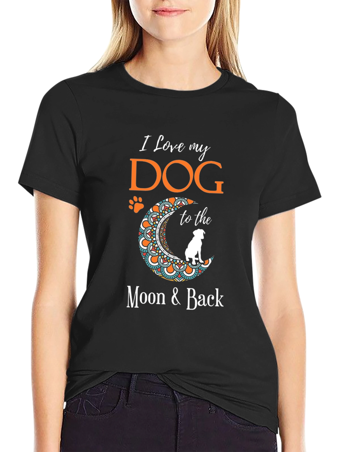 Camiseta Negra Amo a Mi Perro Hasta la Luna