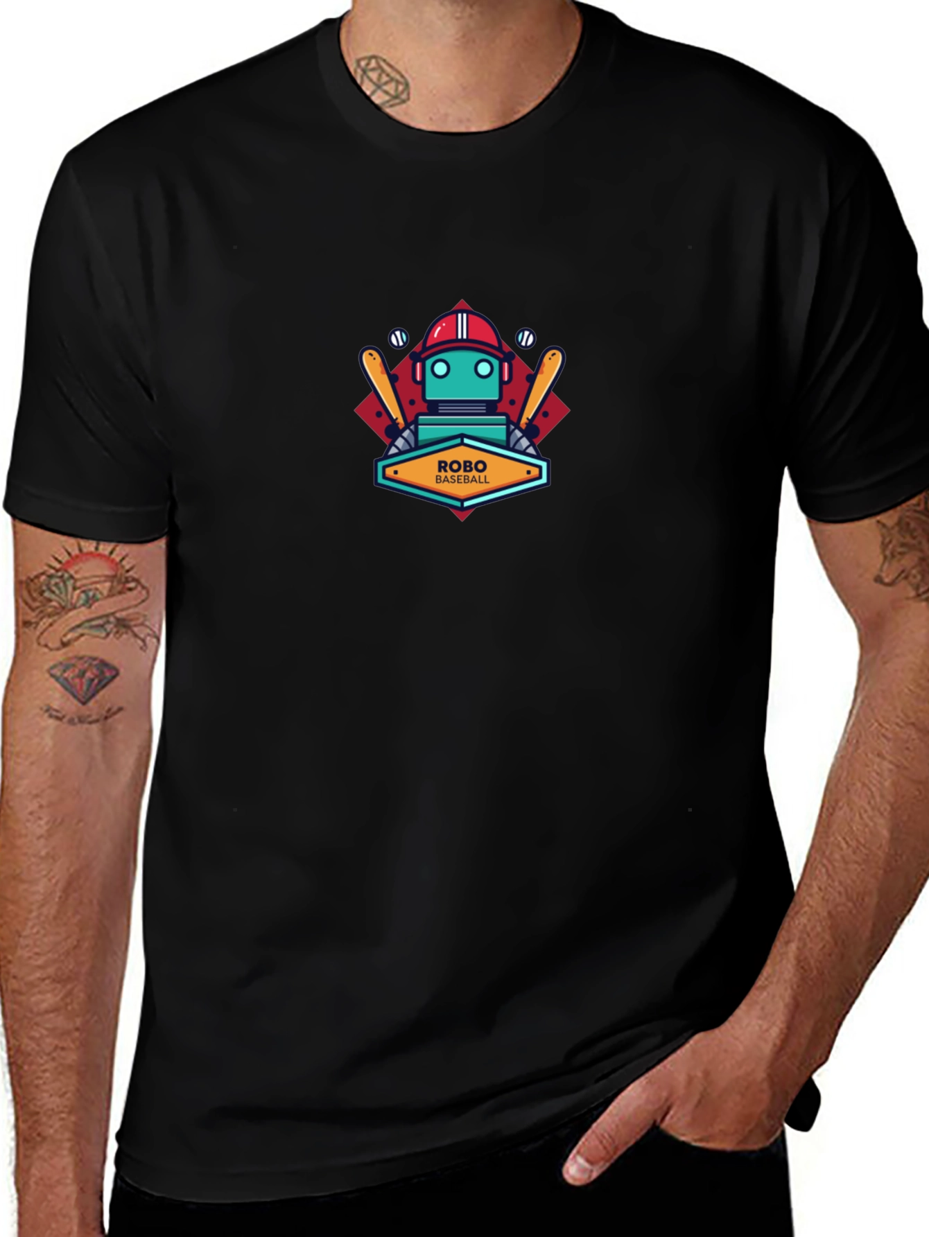 Camiseta Negra con Diseño de Robot Baseball