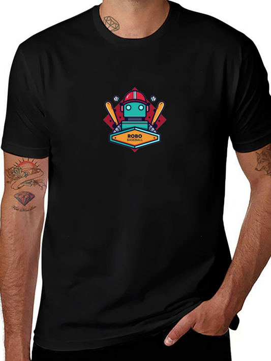 Camiseta Negra con Diseño de Robot Baseball