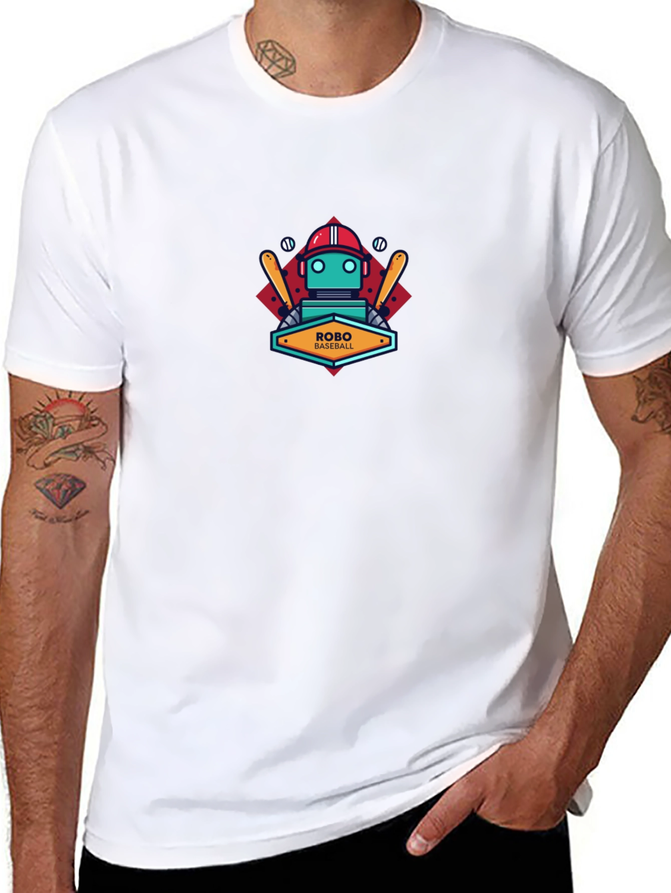 Camiseta Negra con Diseño de Robot Baseball