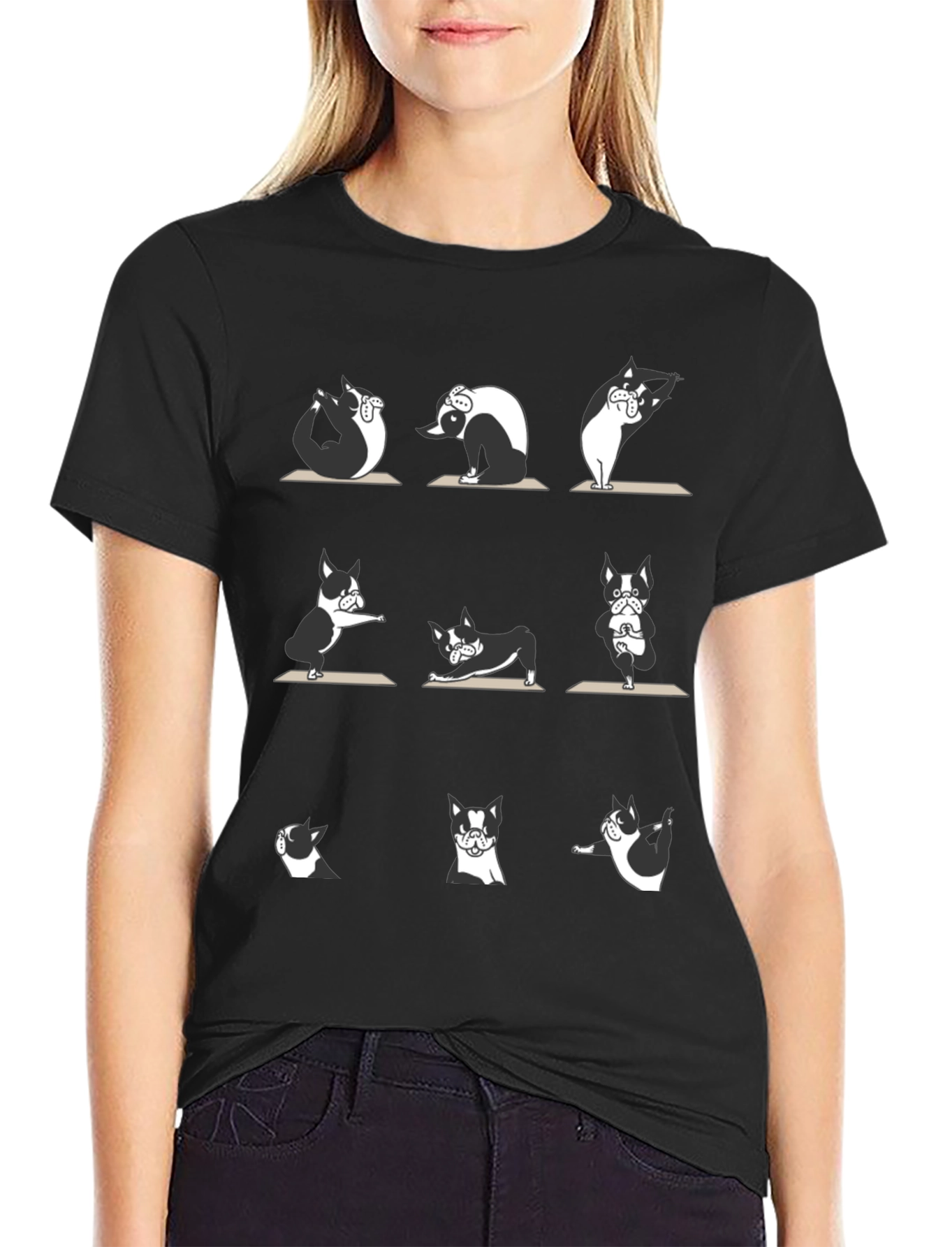 Camiseta Negra con Diseño de Perros Yoga