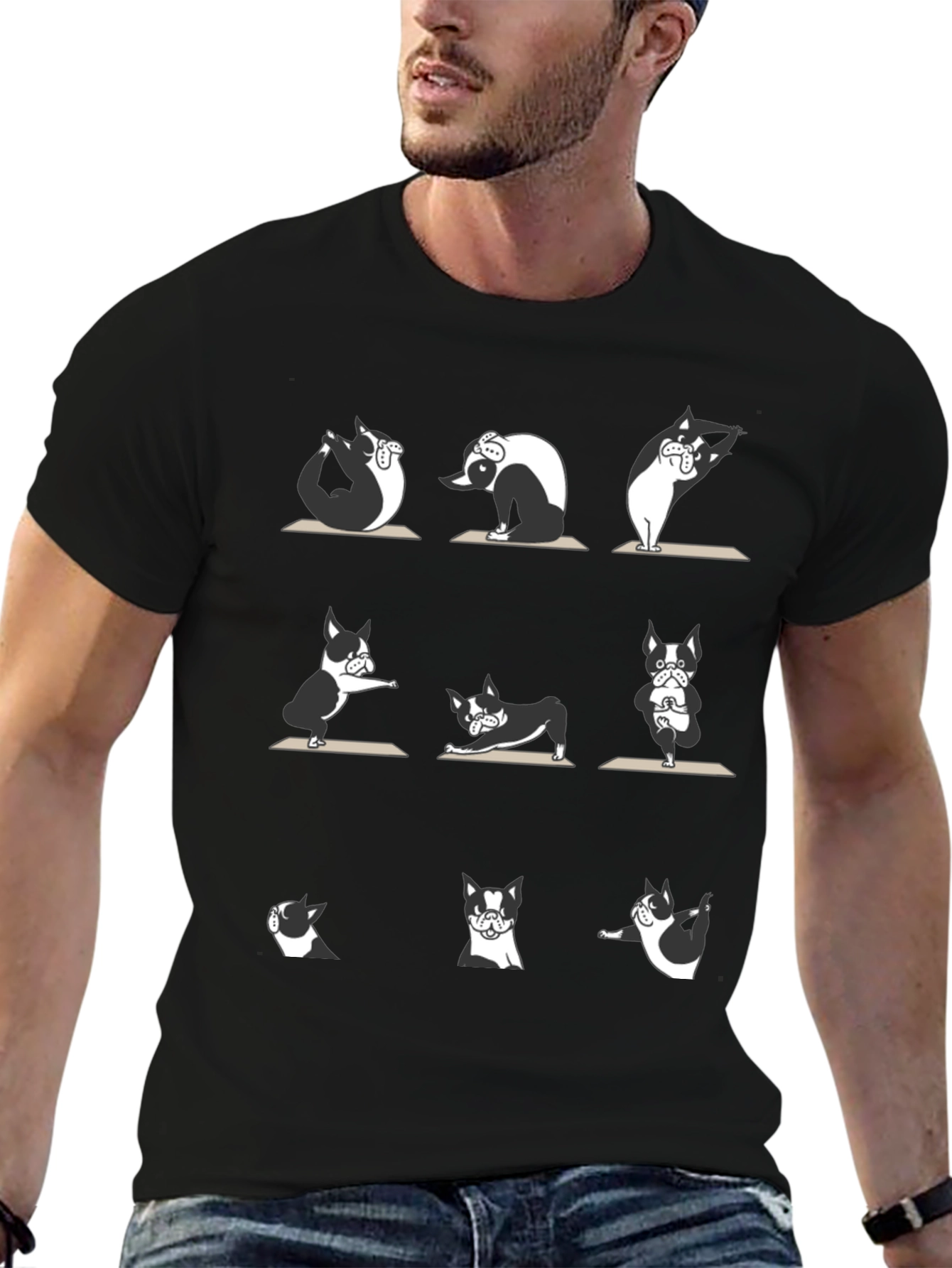 Camiseta Negra con Diseño de Perros Yoga
