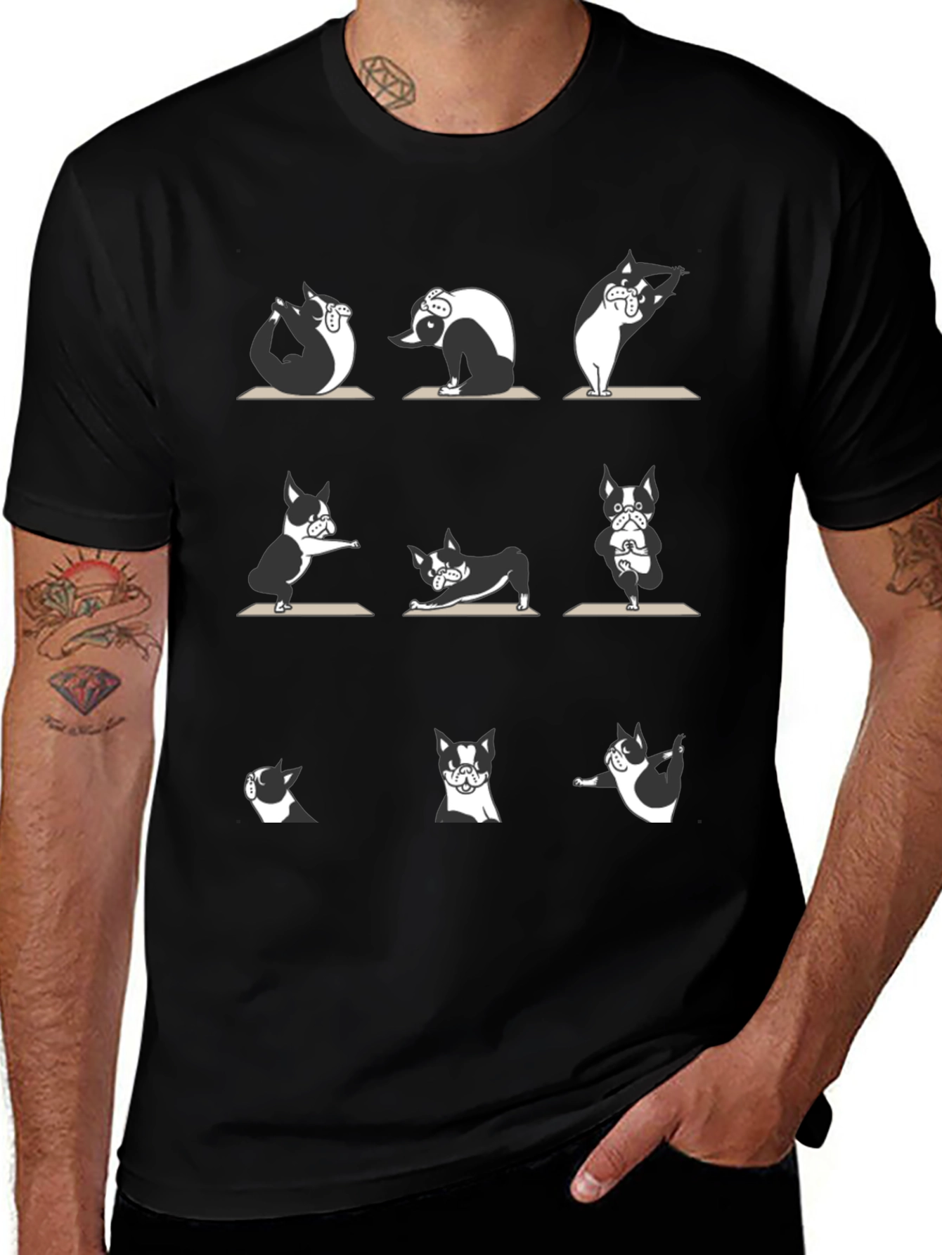Camiseta Negra con Diseño de Perros Yoga