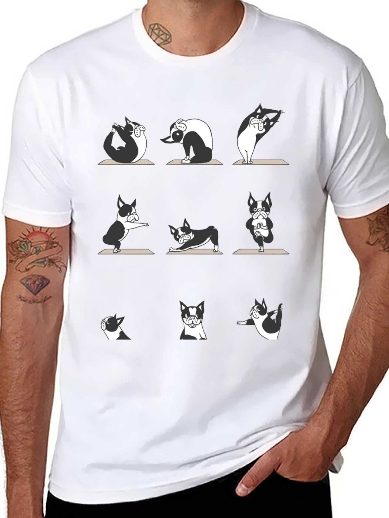 Camiseta Negra con Diseño de Perros Yoga