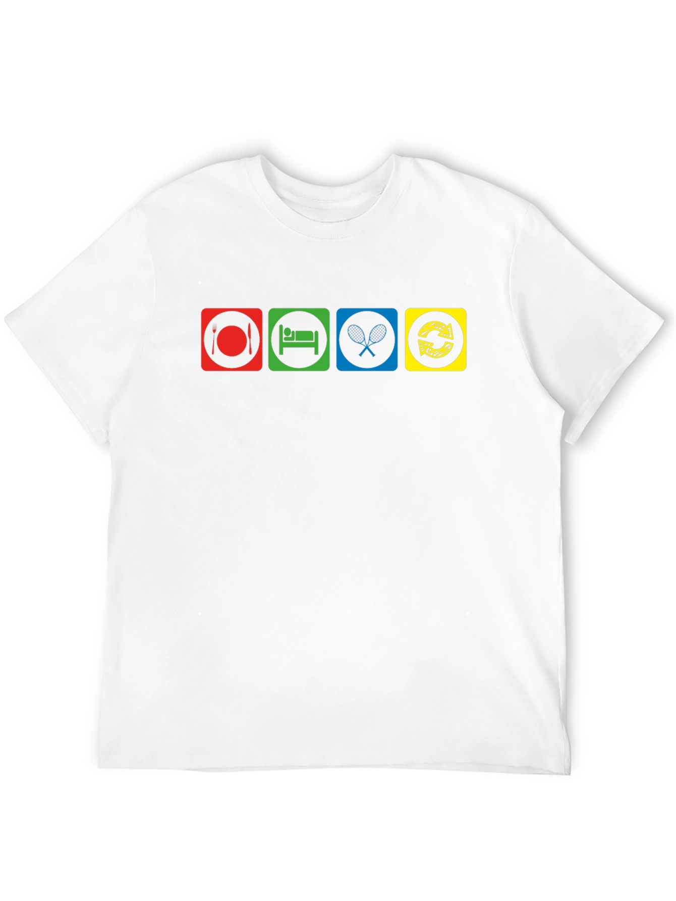 Camiseta Negra Humorística: Comer Dormir Tenis Repetir