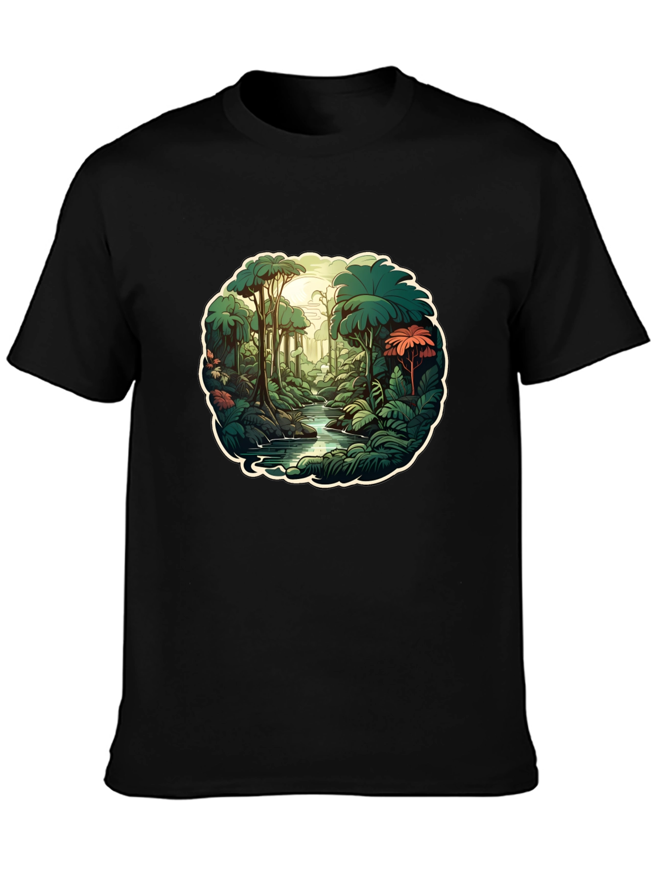 Camiseta Negra con Diseño de Jungla Tropical
