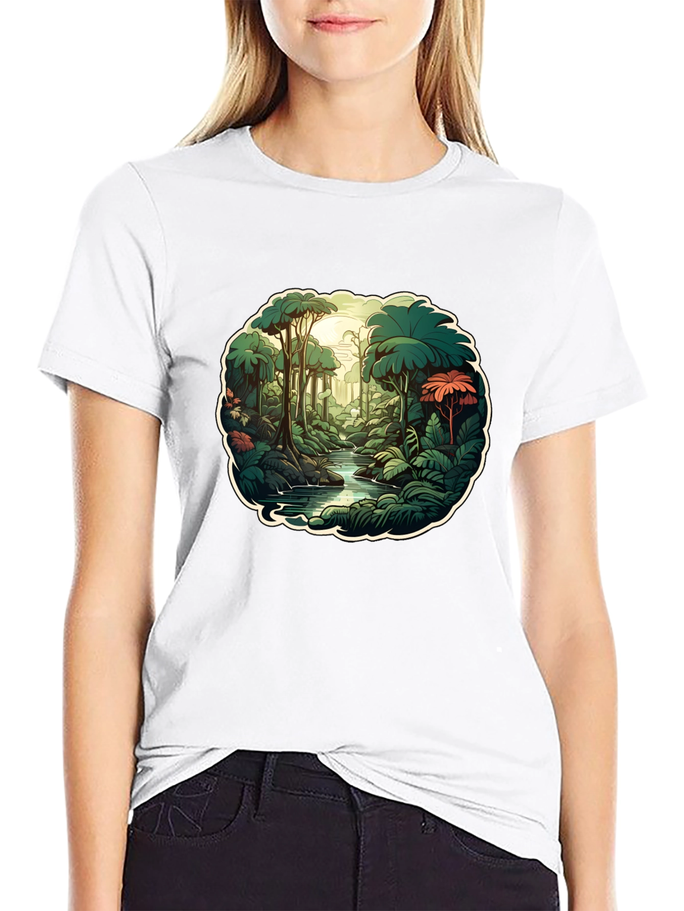 Camiseta Negra con Diseño de Jungla Tropical