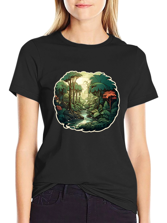 Camiseta Negra con Diseño de Jungla Tropical