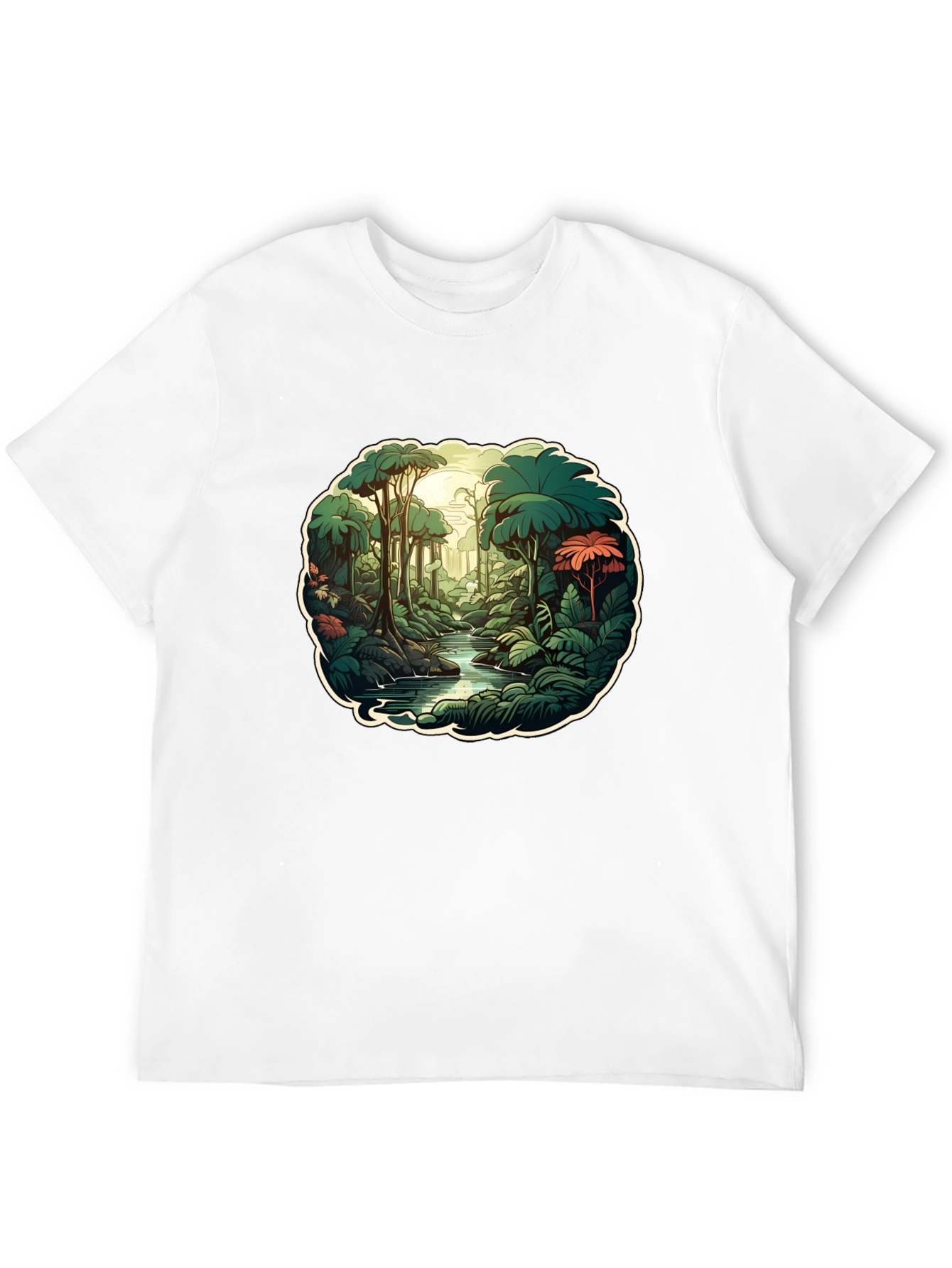 Camiseta Negra con Diseño de Jungla Tropical