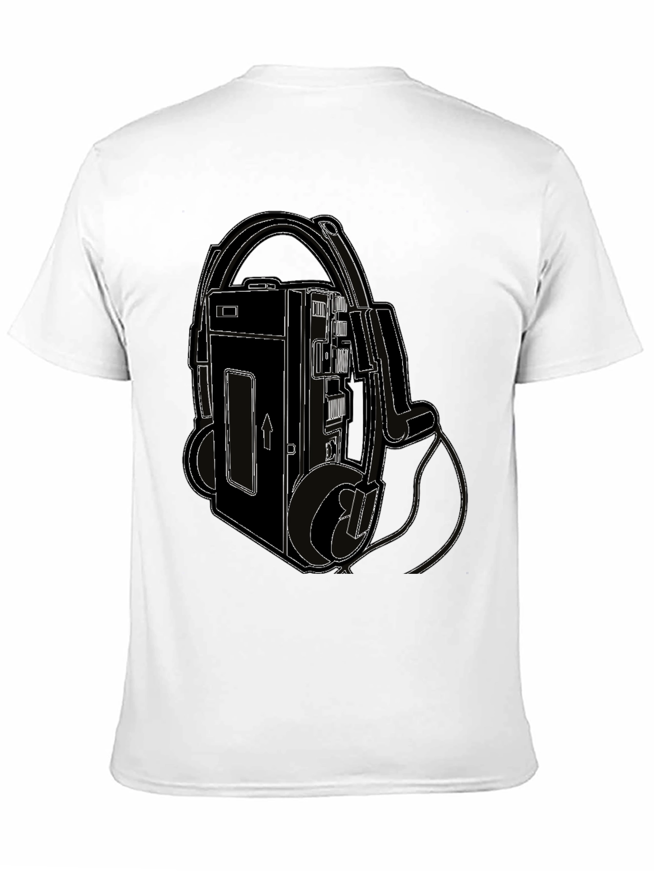 Camiseta Negra con Diseño Retro de Walkman
