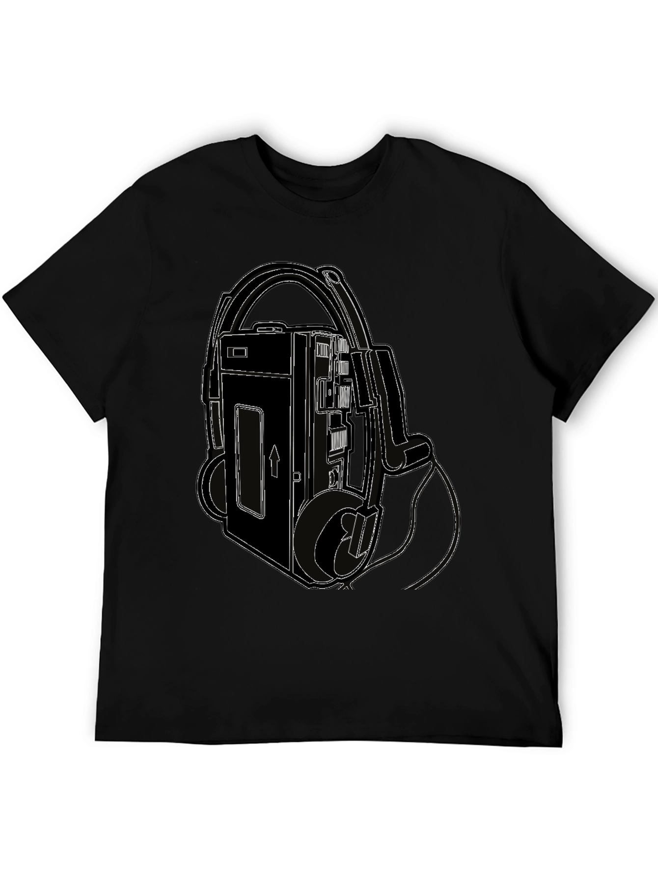 Camiseta Negra con Diseño Retro de Walkman