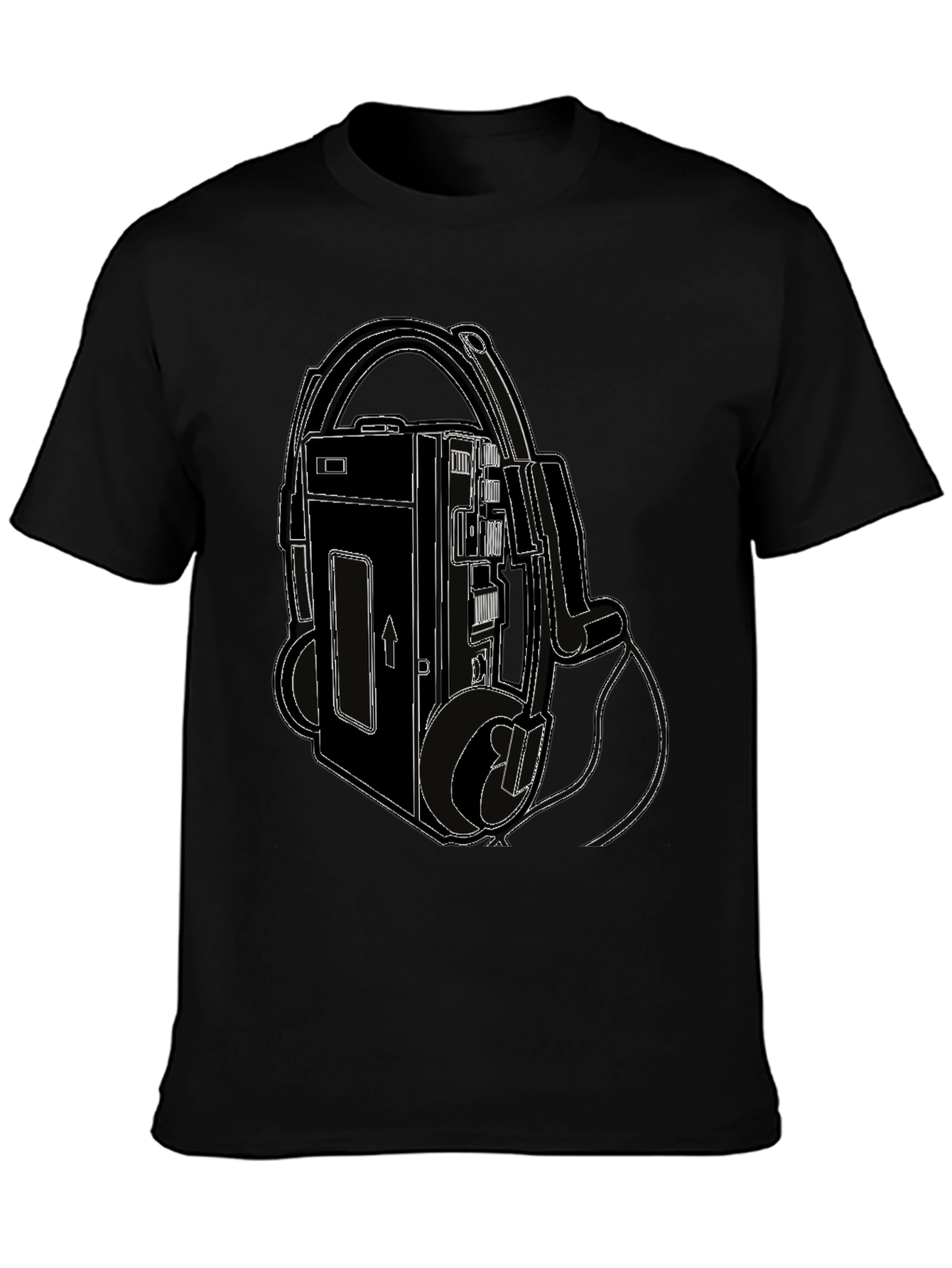 Camiseta Negra con Diseño Retro de Walkman