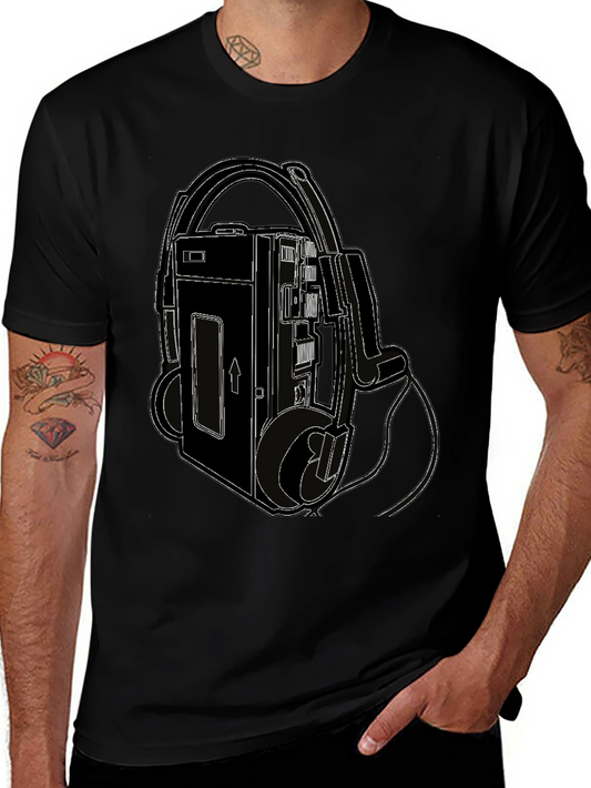 Camiseta Negra con Diseño Retro de Walkman