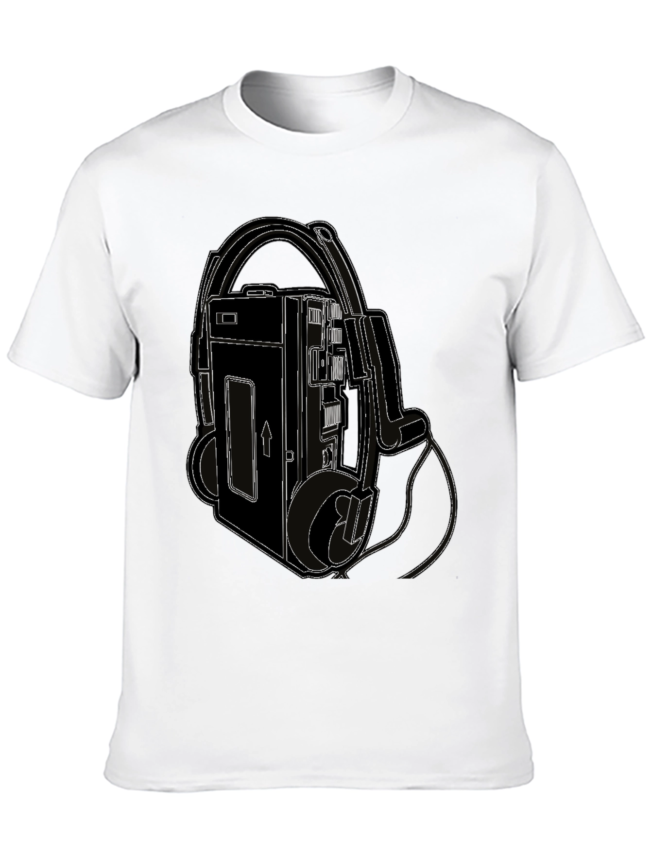 Camiseta Negra con Diseño Retro de Walkman