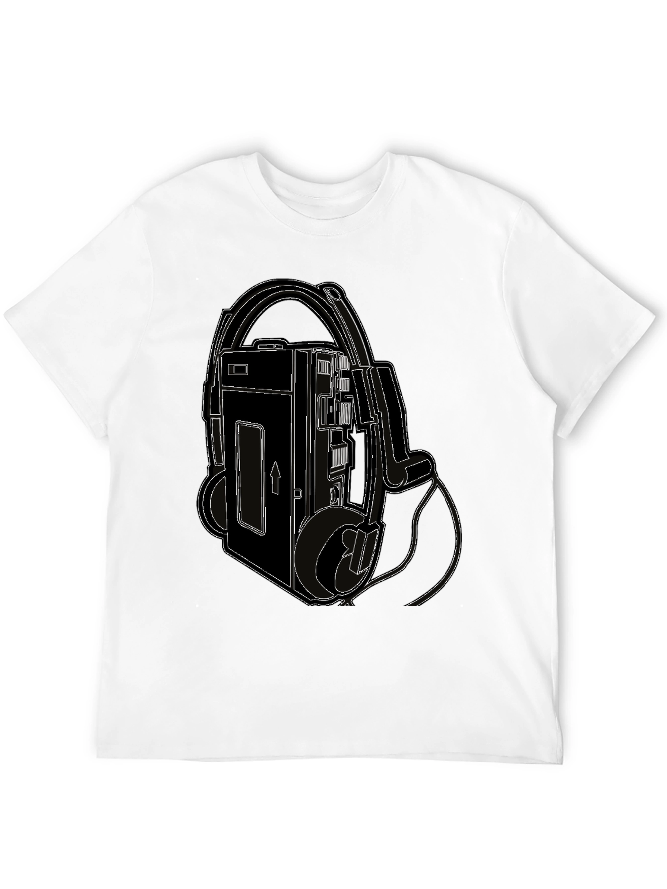 Camiseta Negra con Diseño Retro de Walkman