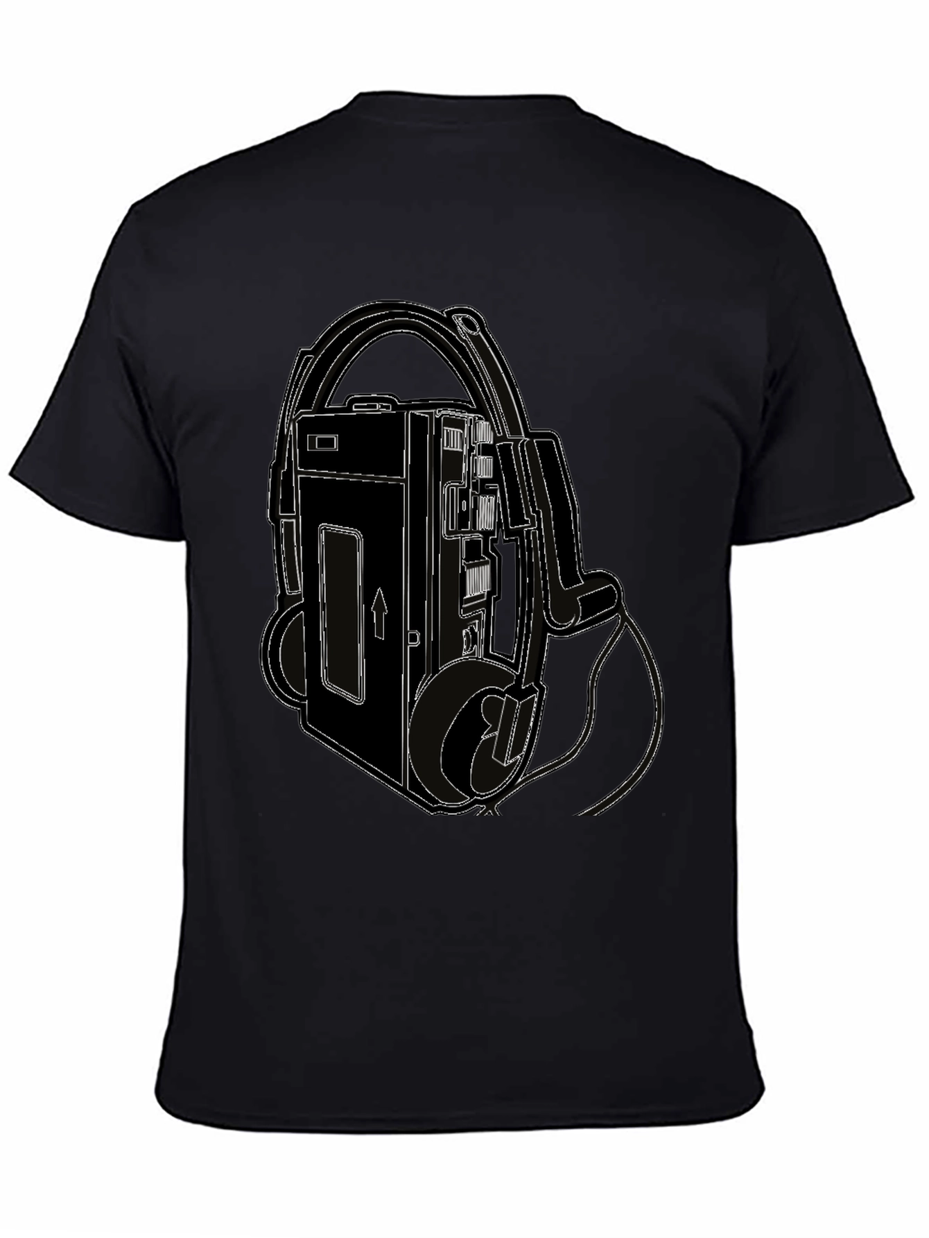 Camiseta Negra con Diseño Retro de Walkman