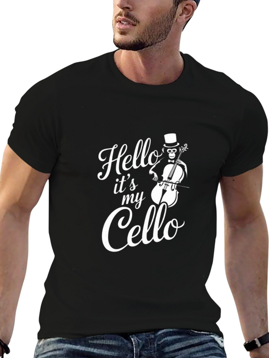Camiseta Negra Hello Its My Cello con Mono Músico