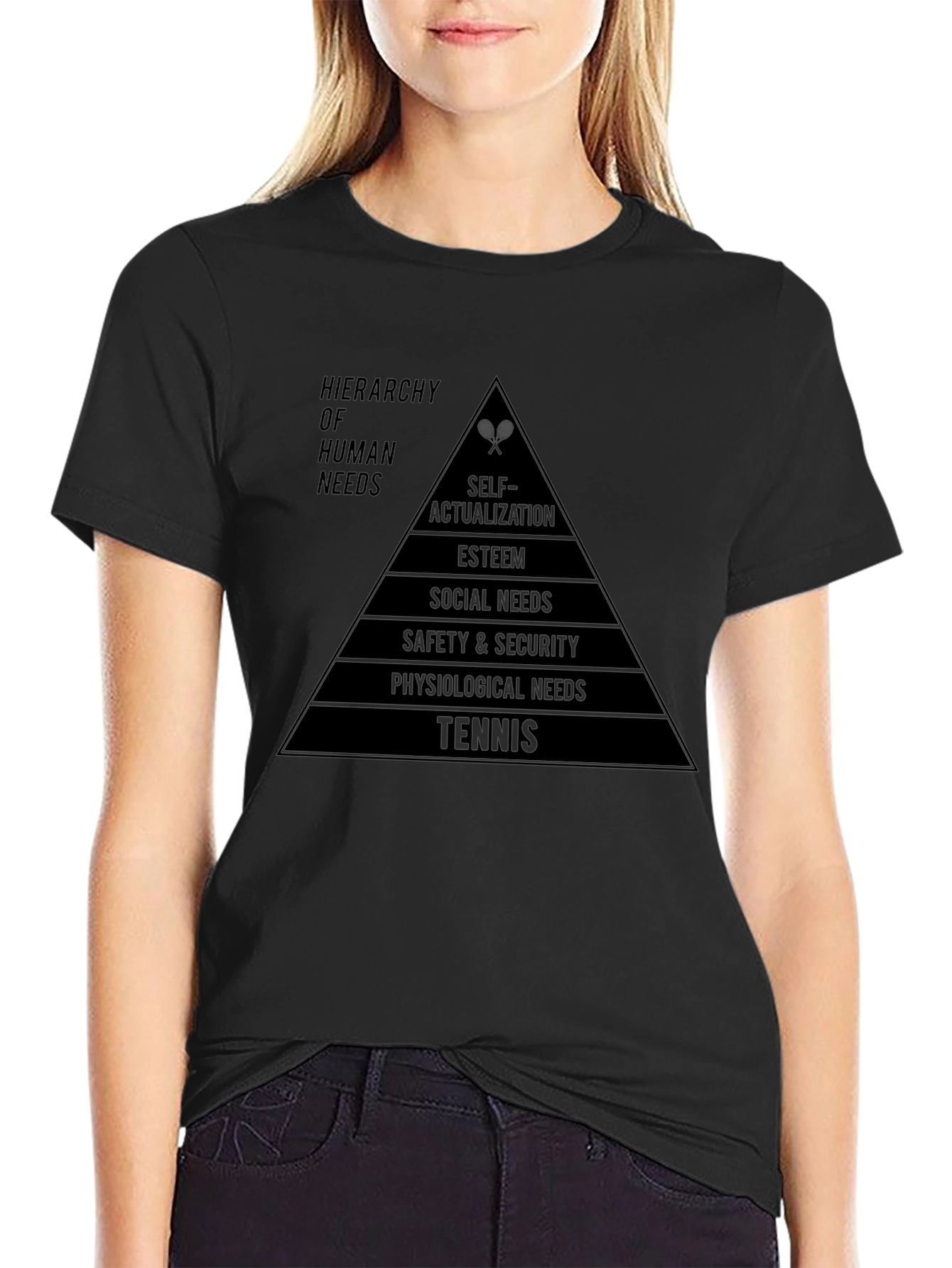 Camiseta Negra Pirámide Necesidades Tenis Hombre