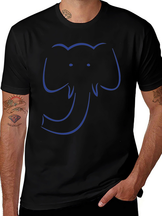 Camiseta Negra con Diseño de Elefante Azul Minimalista