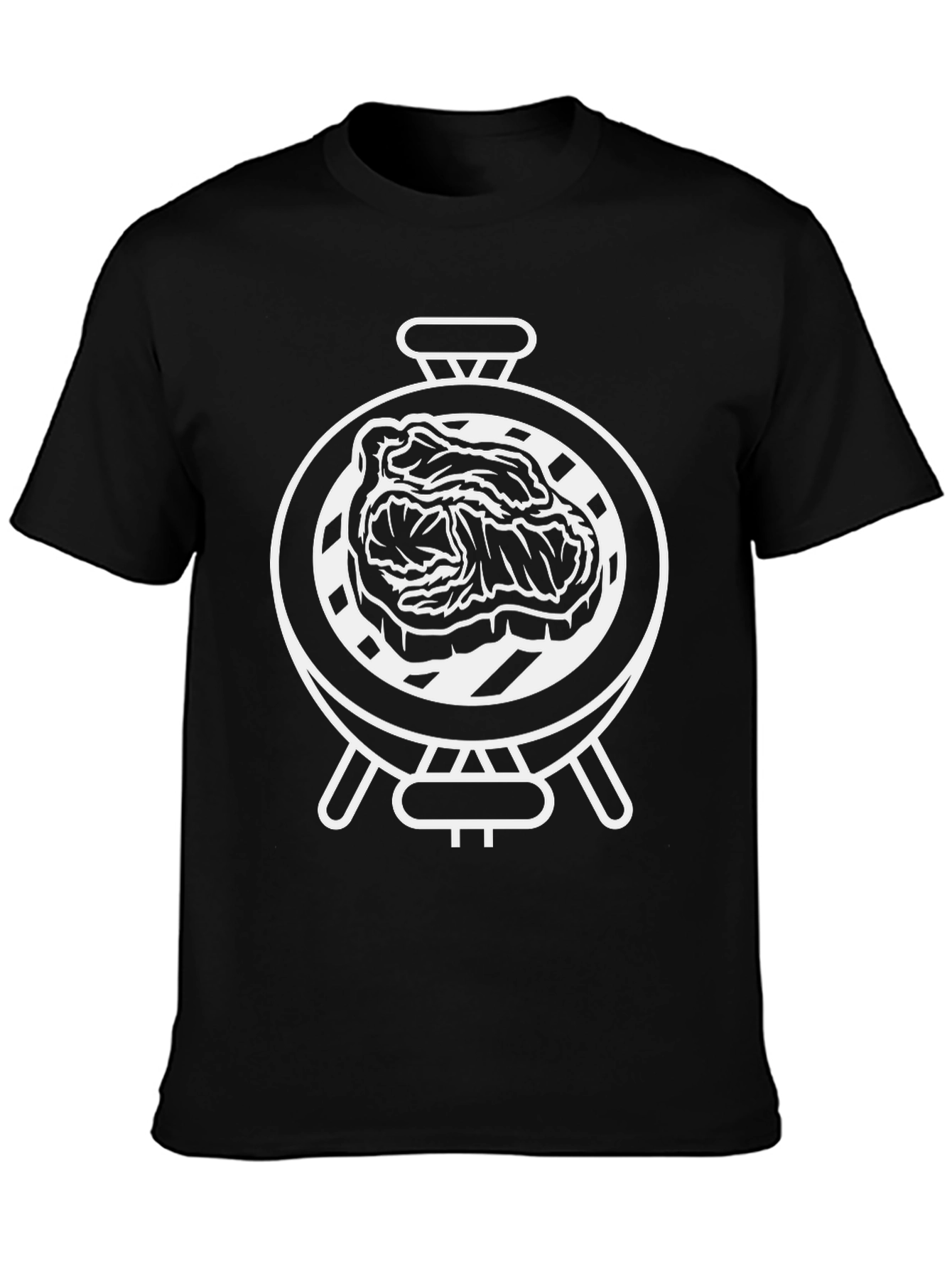 Camiseta Negra con Diseño de Parrilla y Carne