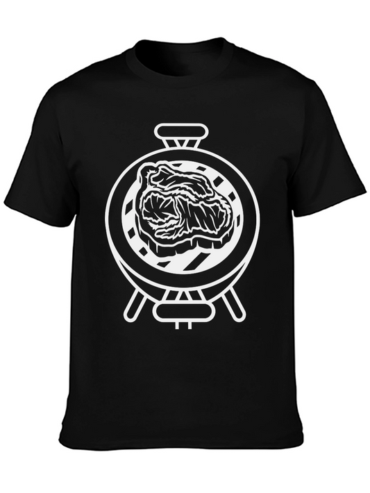 Camiseta Negra con Diseño de Parrilla y Carne