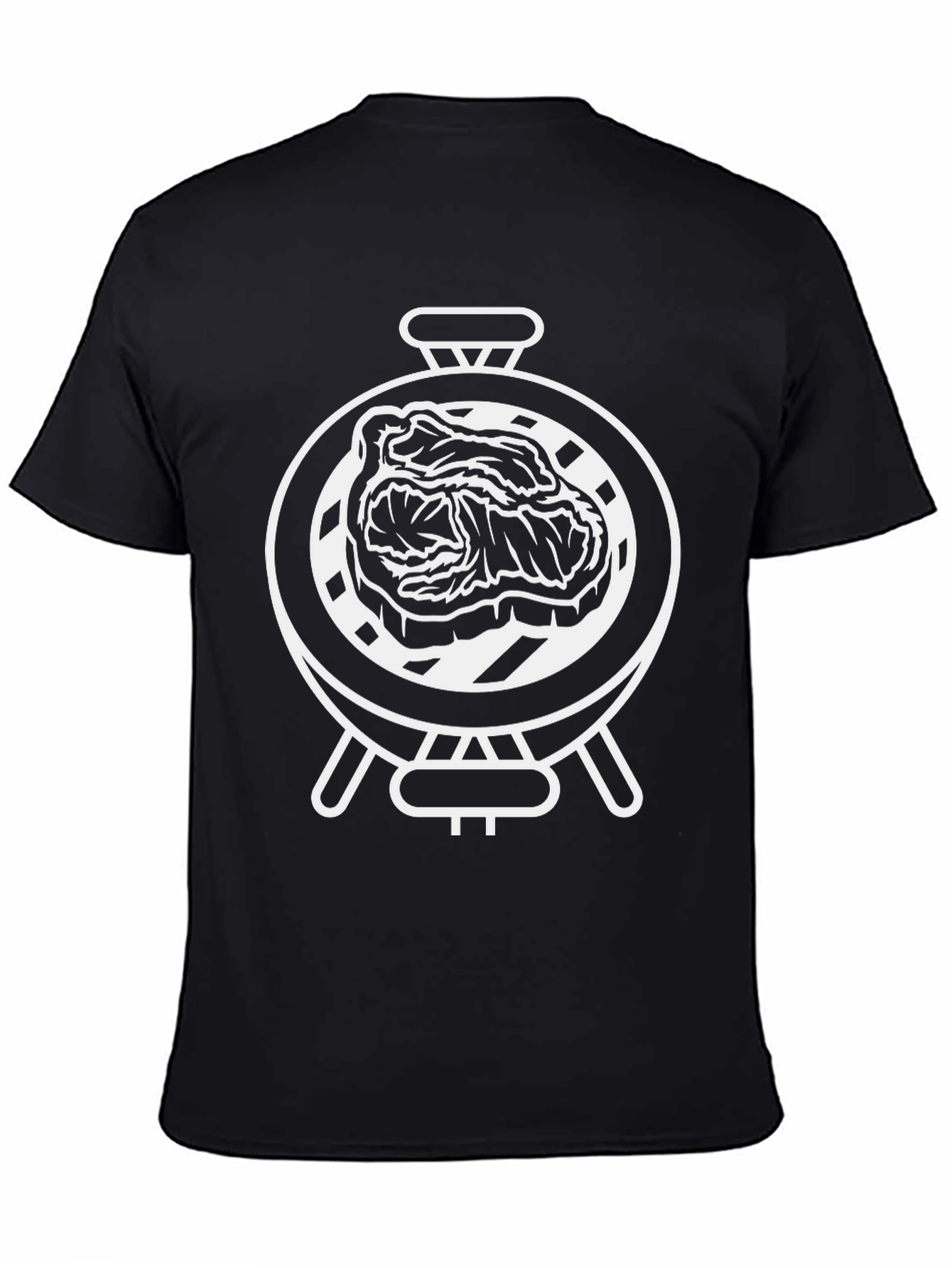 Camiseta Negra con Diseño de Parrilla y Carne