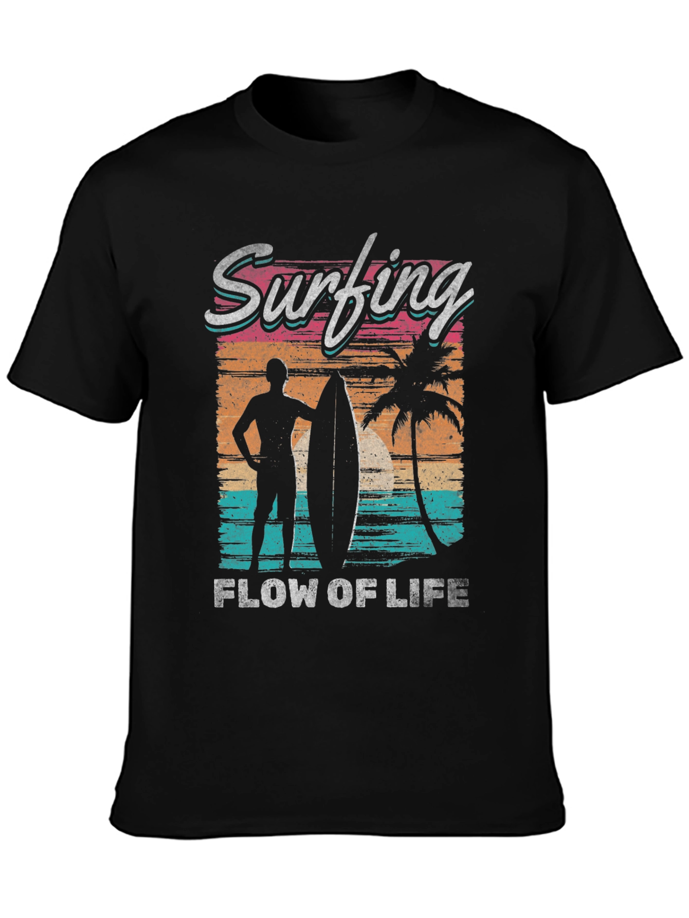 Camiseta Negra Estampada Surf Life