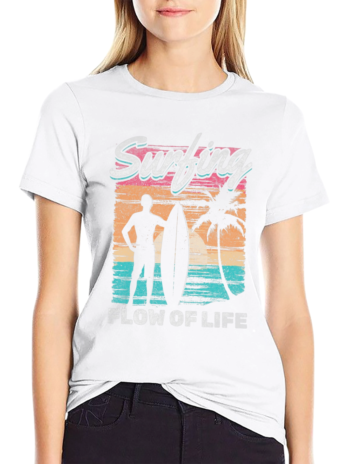 Camiseta Negra Estampada Surf Life