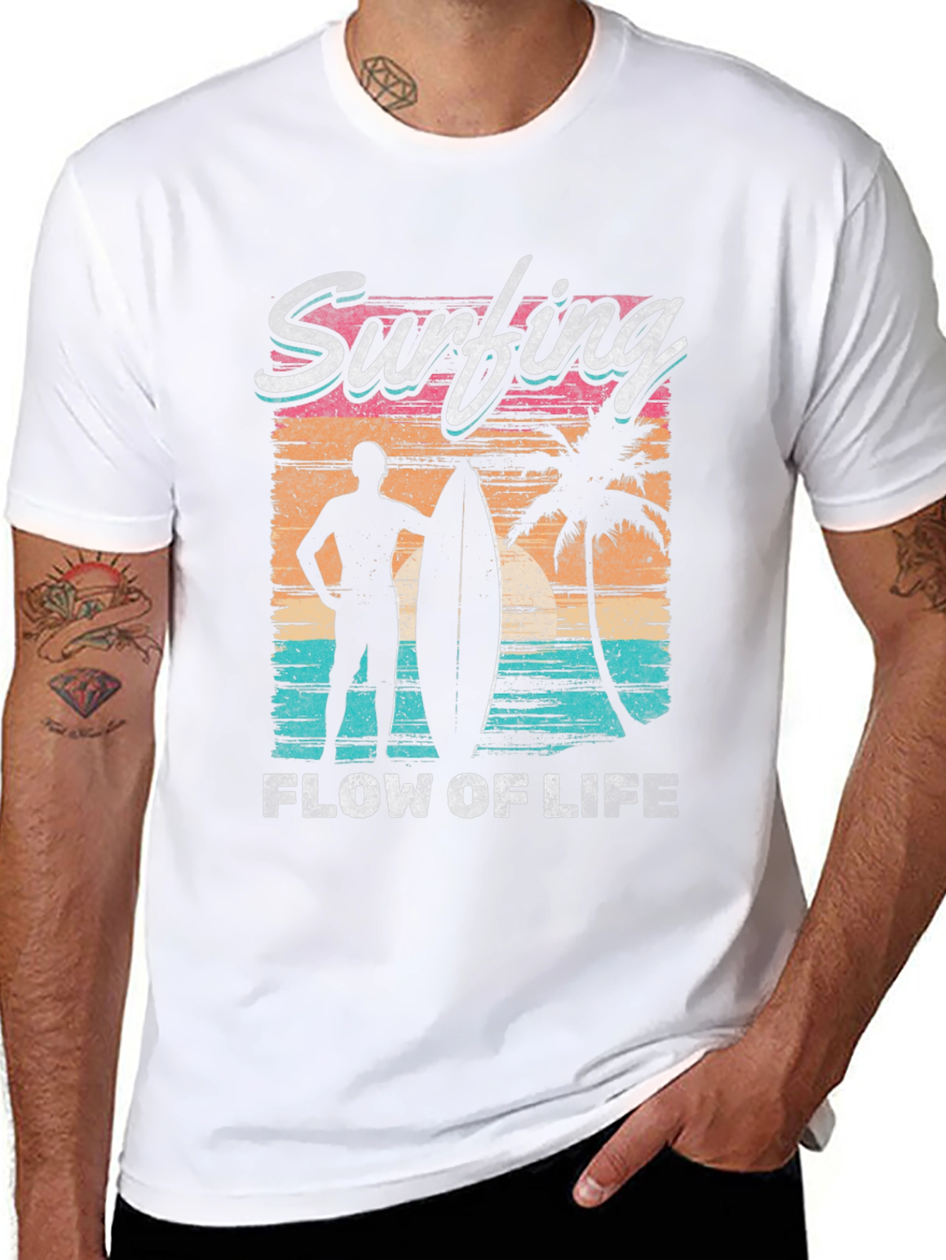 Camiseta Negra Estampada Surf Life
